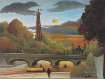 seine and eiffel tower in the sunset 1910 Henri Rousseau Post Impressionism Naive Primitivism Oil Paintings